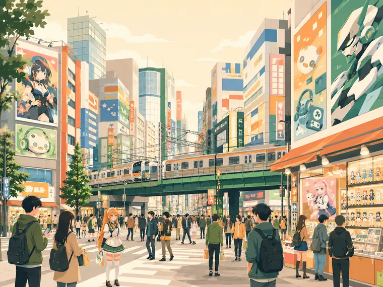 Illustrated neighborhood scene for Akihabara