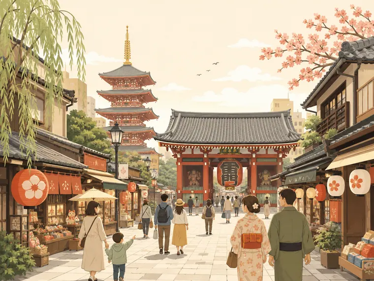 Illustrated neighborhood scene for Asakusa