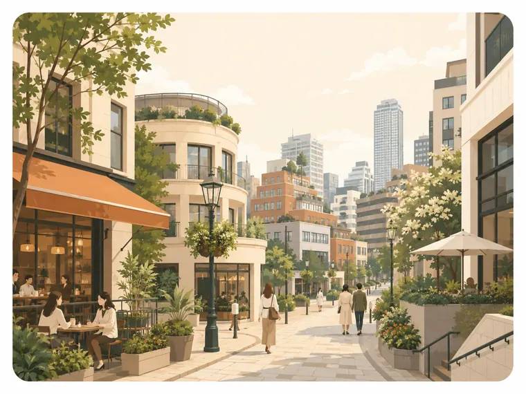 Illustrated neighborhood scene for Ebisu