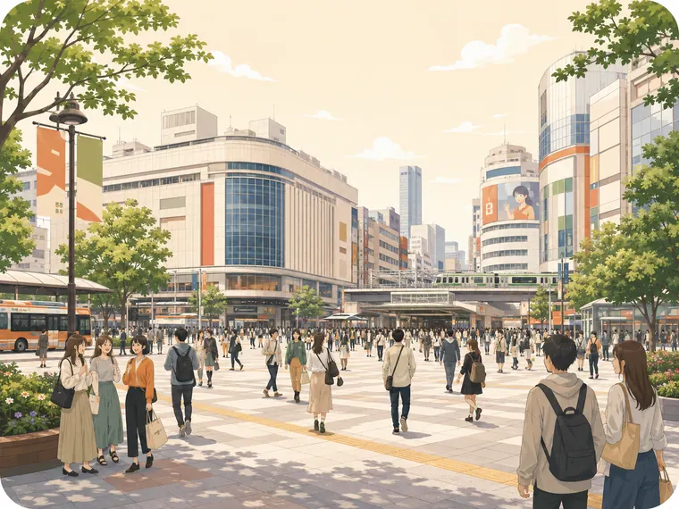 Illustrated neighborhood scene for Ikebukuro