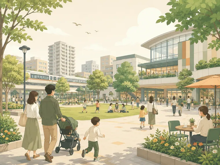 Illustrated neighborhood scene for Kashiwa