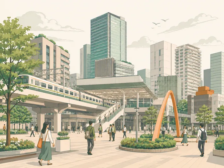 Illustrated neighborhood scene for Kawasaki