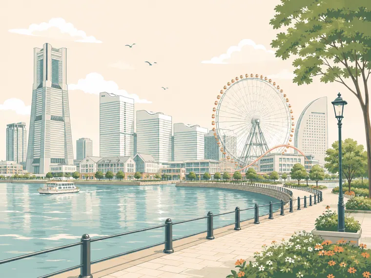 Illustrated neighborhood scene for Toyosu