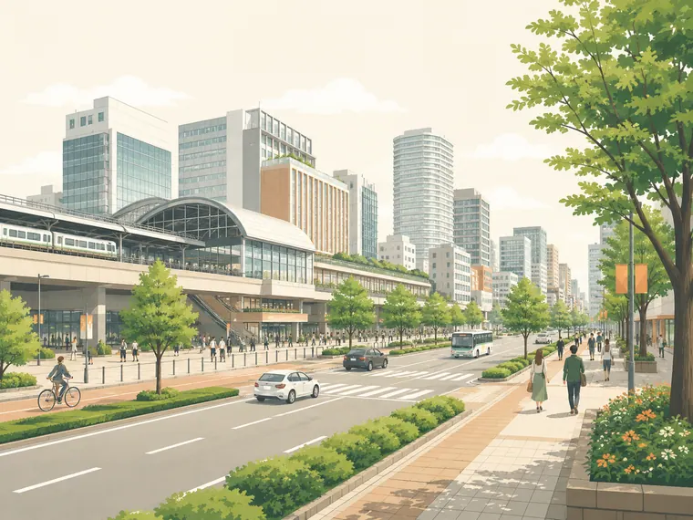 Illustrated neighborhood scene for Omiya