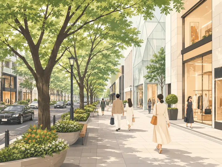 Illustrated neighborhood scene for Omotesando