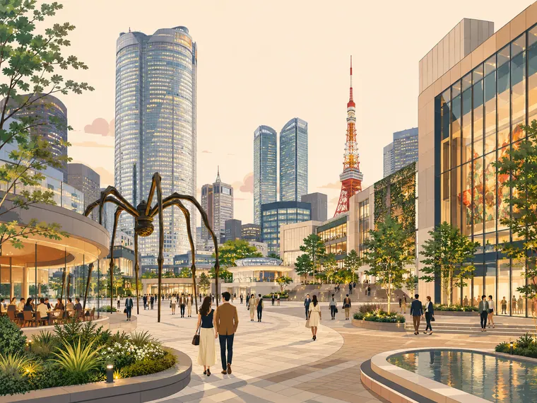 Illustrated neighborhood scene for Roppongi