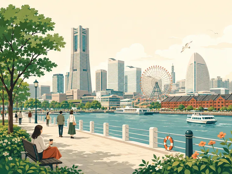 Illustrated neighborhood scene for Yokohama